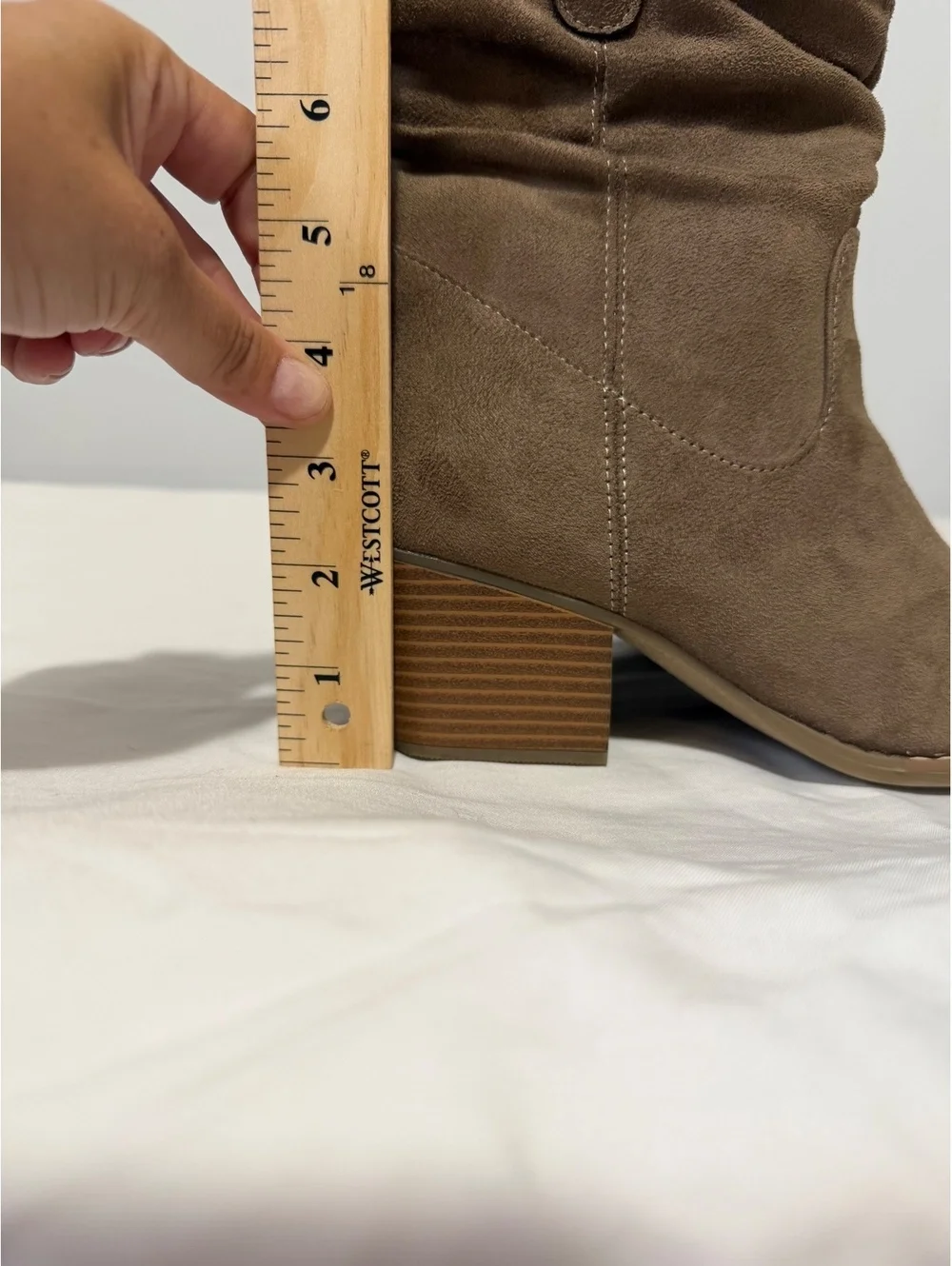 Brown Suede Western Boho Festival Slouch Casual Fall Wood Block Heel Size 8